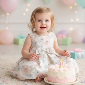 Rochie elegantă iDO bebeluși din satin floral cu tull, 4.B115PV25VE